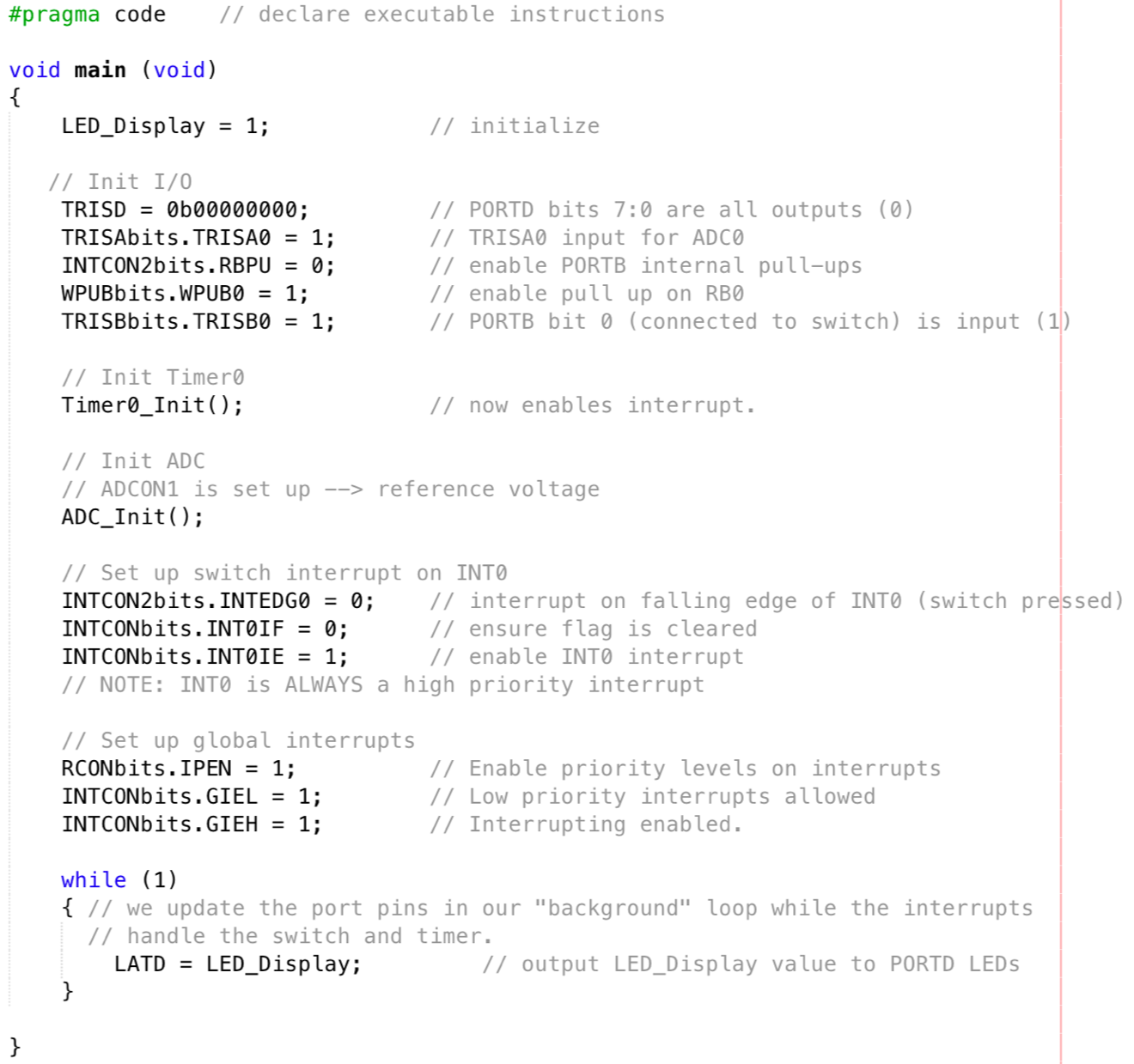 Code principal avec l'usage d'interruptions