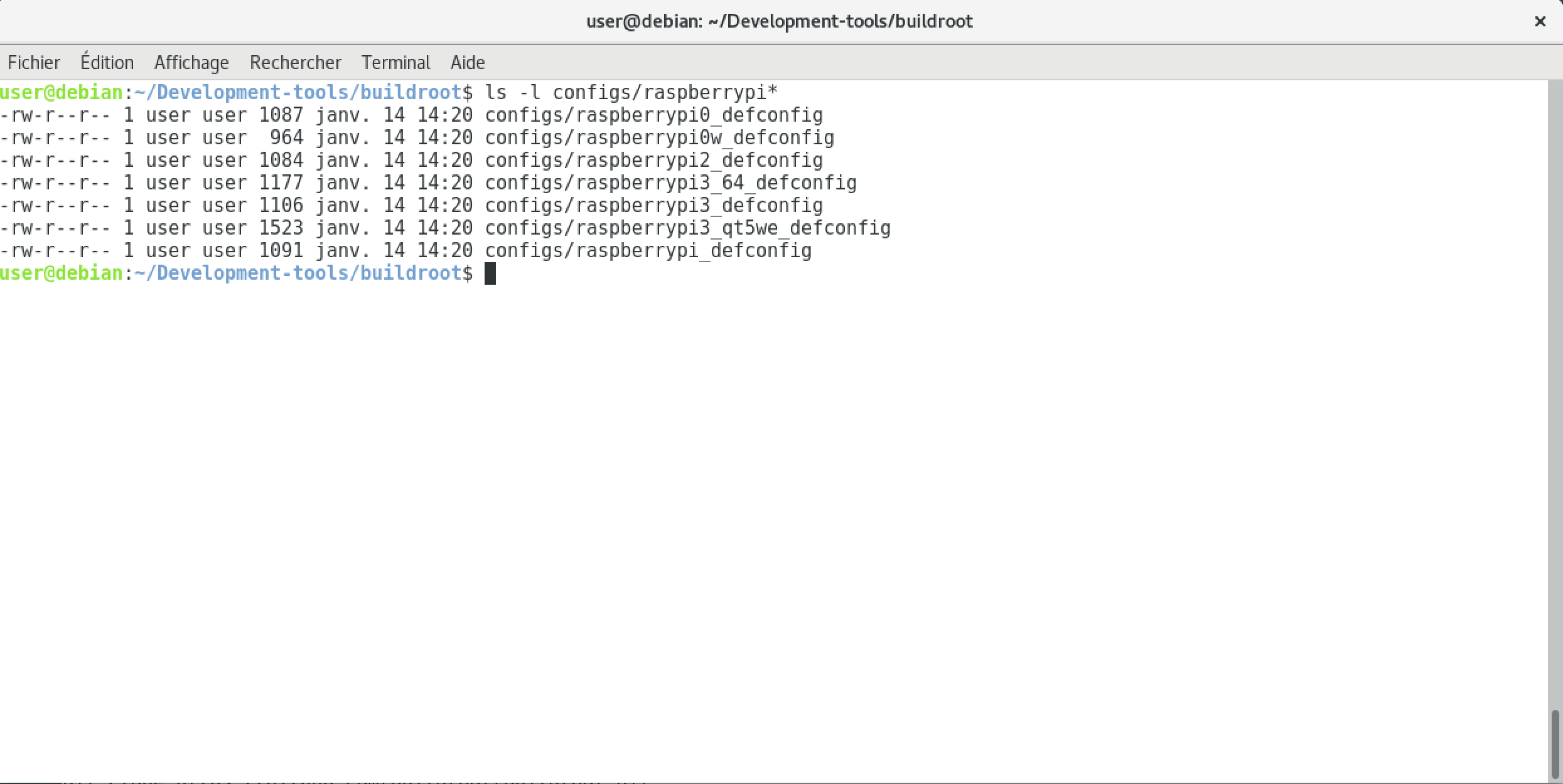 Configuration disponible pour raspberry