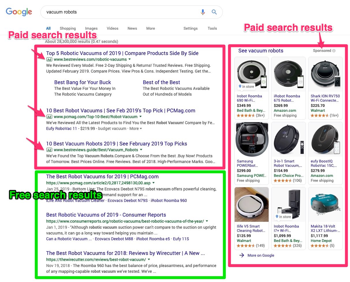 A page displaying Google search results