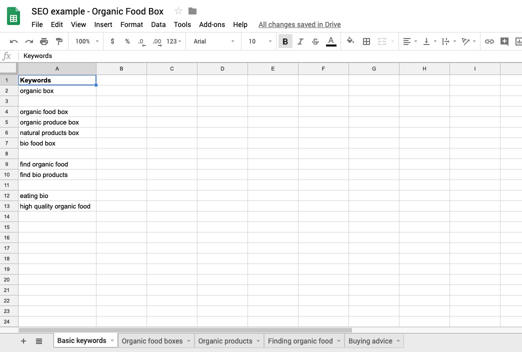 Google spreadsheet for keyword research