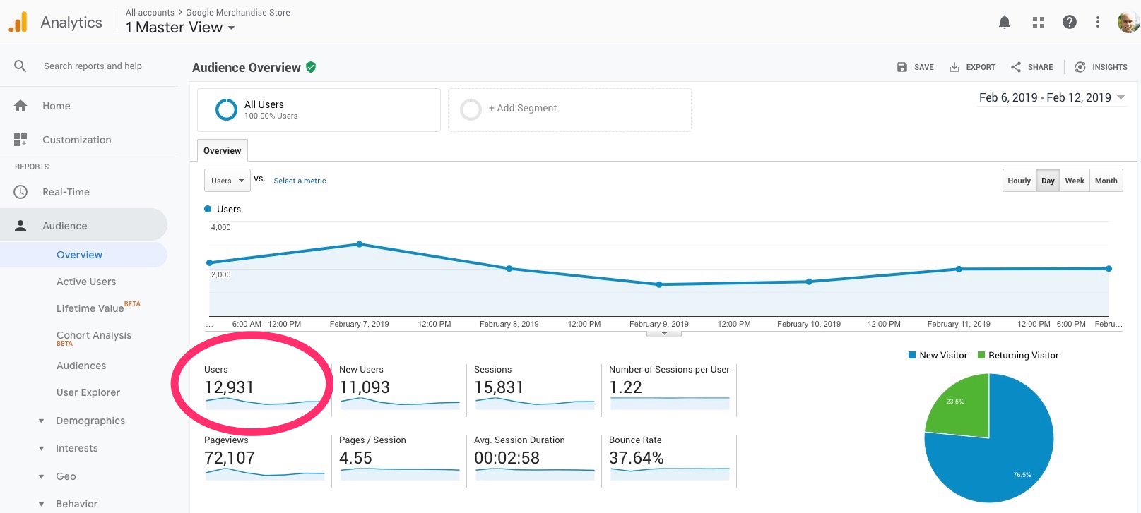 Number of visitors - Google Analytics