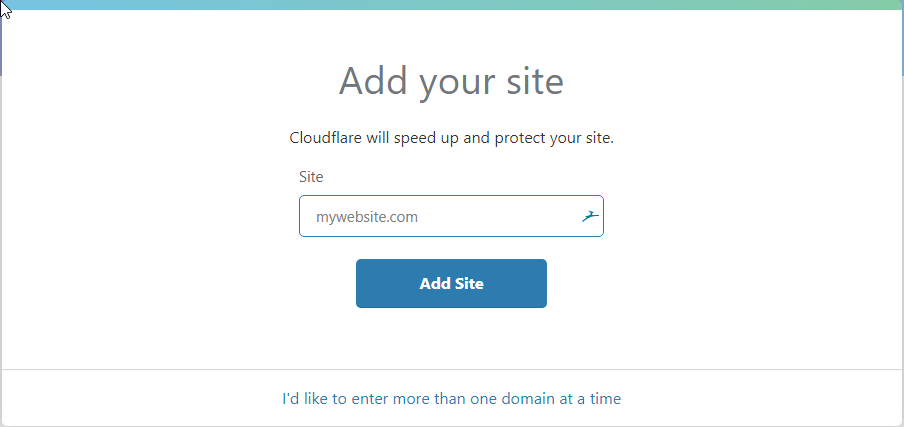 Capture d'écran de l'étape 1 de l'installation du CDN de Cloudfare sur votre site.