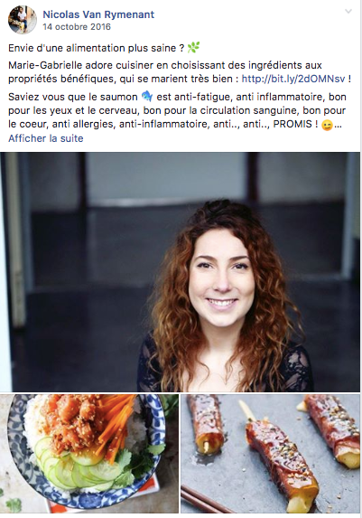 Exemple d'une publication sur la page Facebook de Menu Next Door