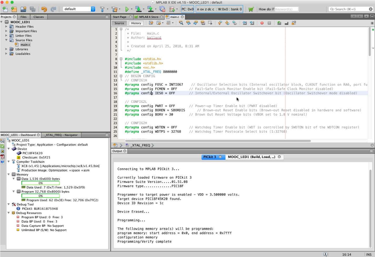 Interface de programmation du microcontrôleur