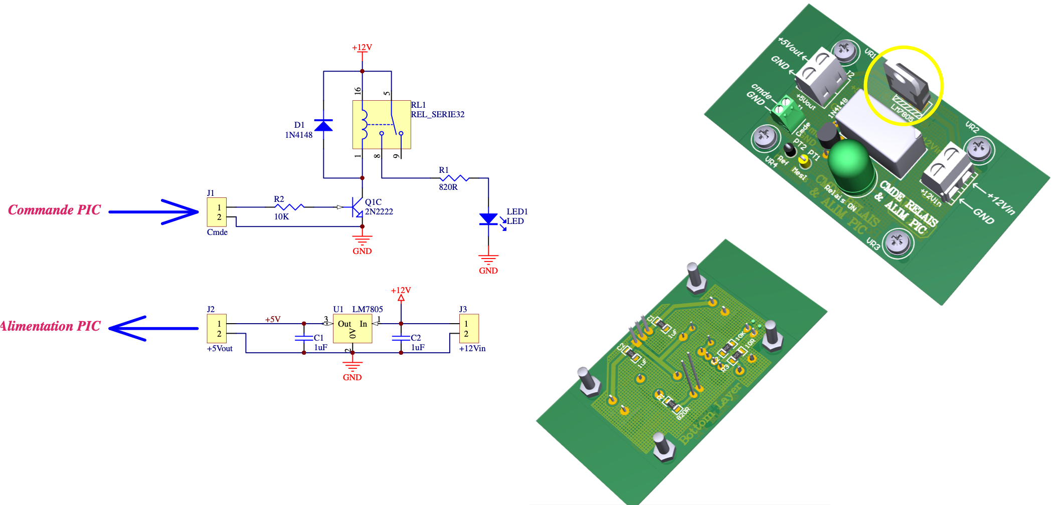 Carte d'interface pour la commande d'un relais à contacts secs et son schéma électrique
