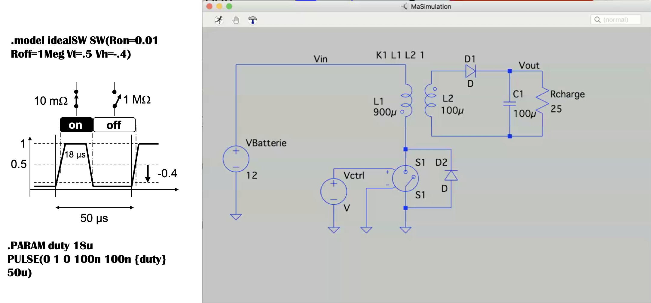 Introduction d'un interrupteur idéal sur la feuille de simulation
