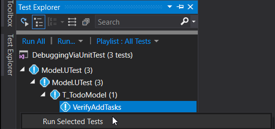 Start the VerifyAddTasks test