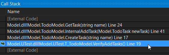 Call stack for VerifyAddTasks