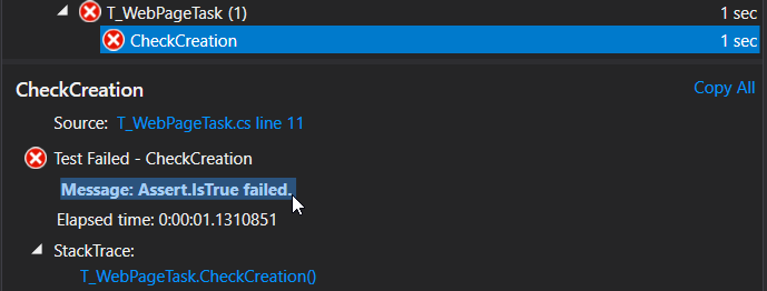 Failure of the CheckCreation test