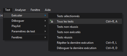 Exécuter tous les tests depuis le menu principal