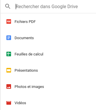 Clic droit sur le champ de recherche de Google Drive - Capture d'écran