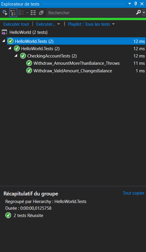L'explorateur de tests
