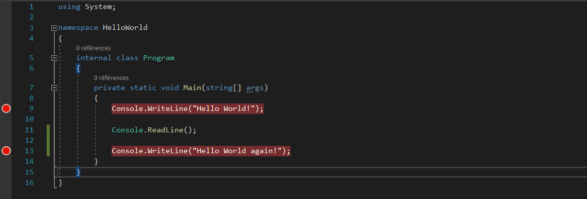 Les points d'arrêt dans Visual Studio