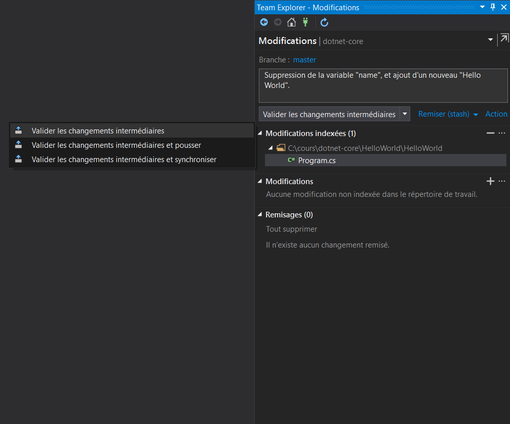 Les options de commit