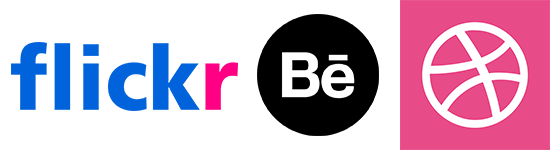 Les logos de Flickr, Behance et Dribbble