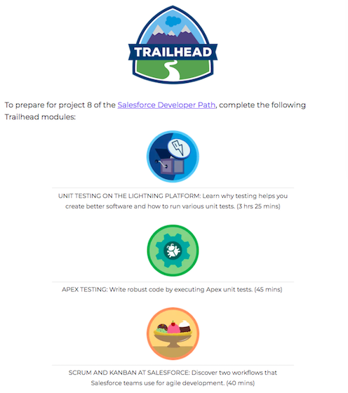 A Trailhead modules list for a project