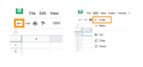 the undo button cancels the last action and goes back to the state of the sheet before. You can either use the quick undo button, or it can be accessed by going through the Edit menu