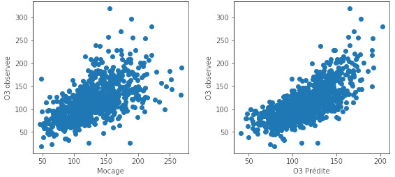 Modèle déterministe Mocage (à gauche) et modèle obtenu par adaptation statistique (à droite)