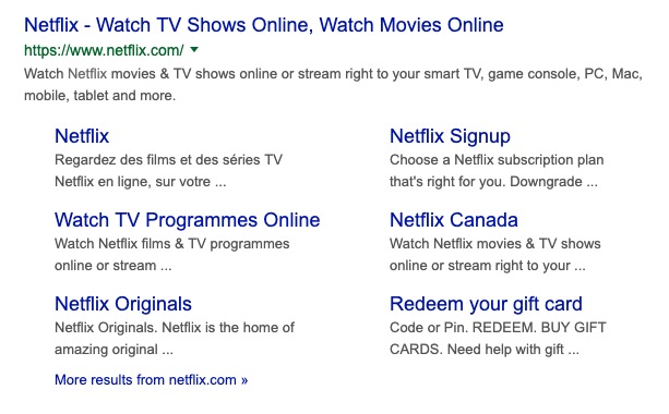 Example of sitelinks for Netflix