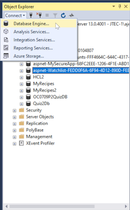 In SSMS Object Explorer, click Connect > Database engine.