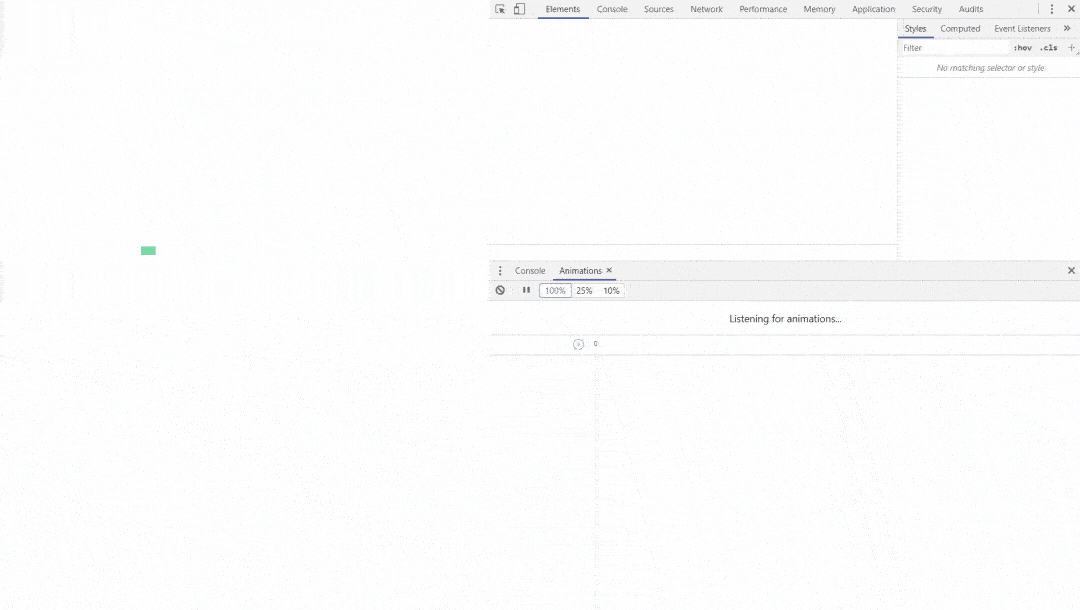 Le panneau DevTools lorsque qu'une page avec une animation se charge