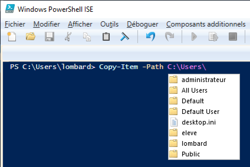 Windows PowerShell ISE vous suggère des dossiers