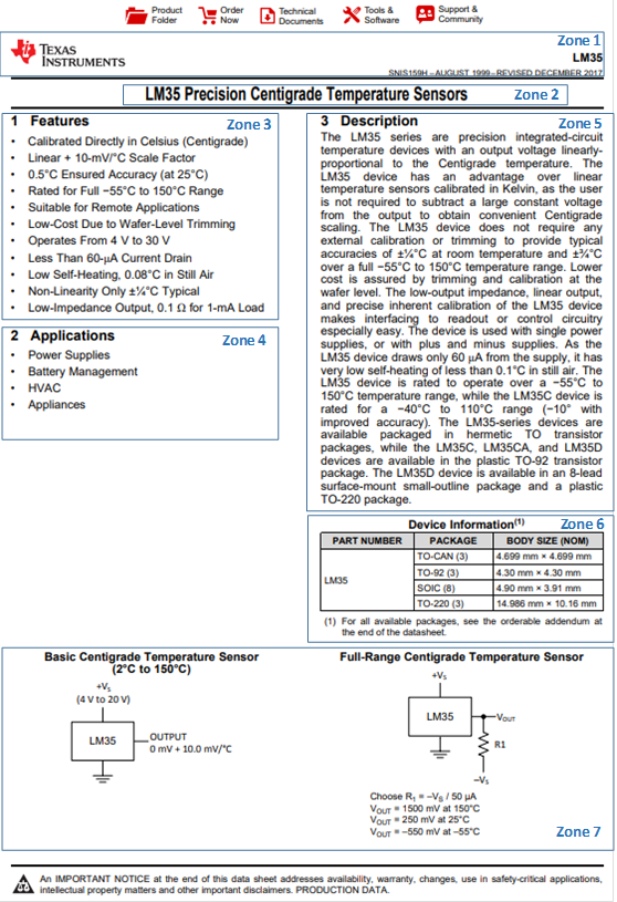 Document technique du capteur LM35