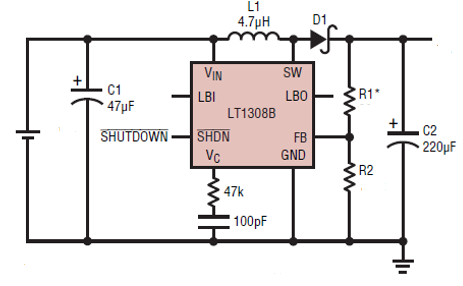 Circuit type pour utiliser le LT1308B fourni par le fabricant