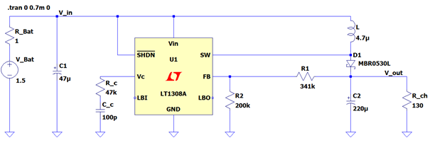 Circuit de simulation du BOOST basé sur le LT1308A
