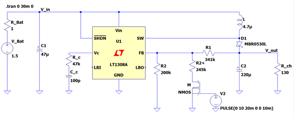 Circuit de simulation pour une tension de sortie 3,3V puis 5V