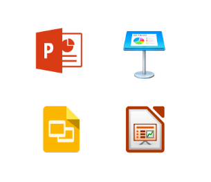 Logos de : Powerpoint, Keynote, Google Slides, Office Impress.