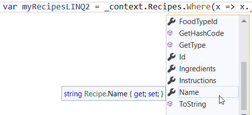 An example of Intellisense in action.