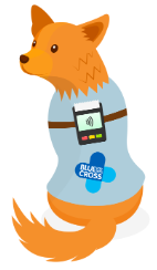 Drawn image of a dog equipped with contactless card technology.