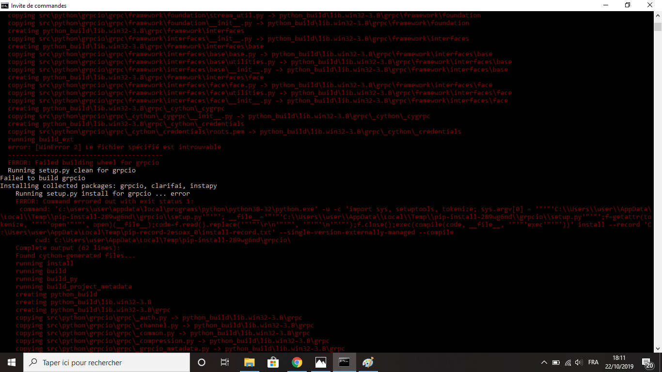 Building wheel for grpcio (setup.py) error par AymenAloui1 page 1
