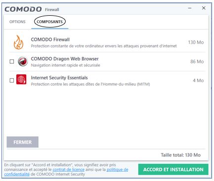 Décochez les cases COMODO Dragon Web Browser et Internet Sécurity Essentials