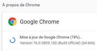 Écran de recherche de mise à jour Google Chrome