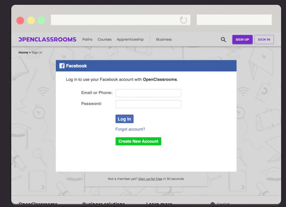 Facebook login pop-up