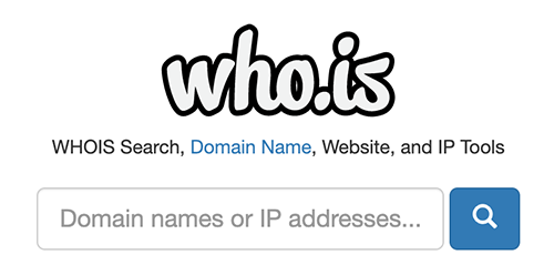 Écran du moteur de recherche Who.is sur la page d'accueil du site