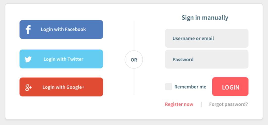 Register/Login button via Facebook or Twitter - Source: Medium