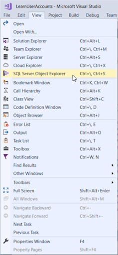 Select SQL Server Object Explorer (SSOX) from the View menu.