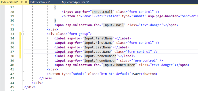 Insert the form elements into the form group