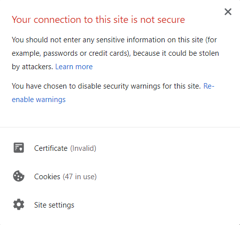The message reads: Your connection to this site is not secure.