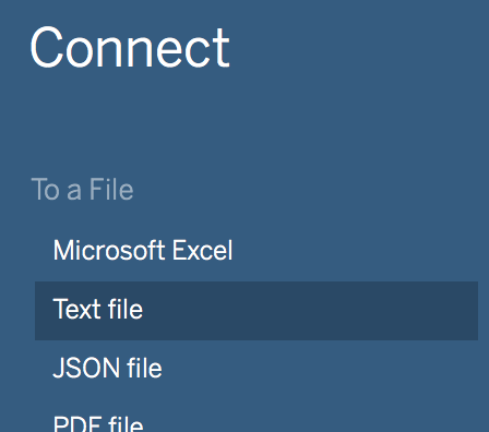 Selecting Text File option in the Connect Pane.