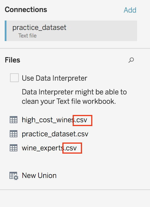In Section C of the Data Source Page, Tableau is able to register other files that have the same extension type of the selected file.