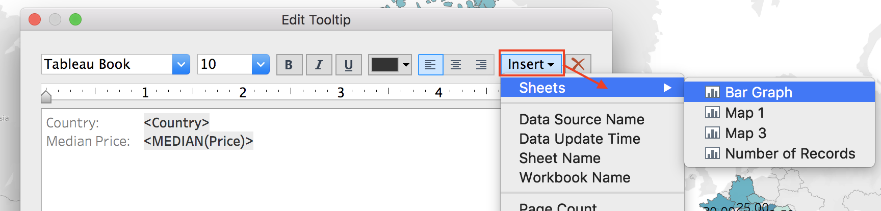 Insert the Bar Graph sheet into the Tooltip.