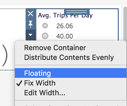 To convert an object to floating, open the objects drop-down menu and select the Floating option.
