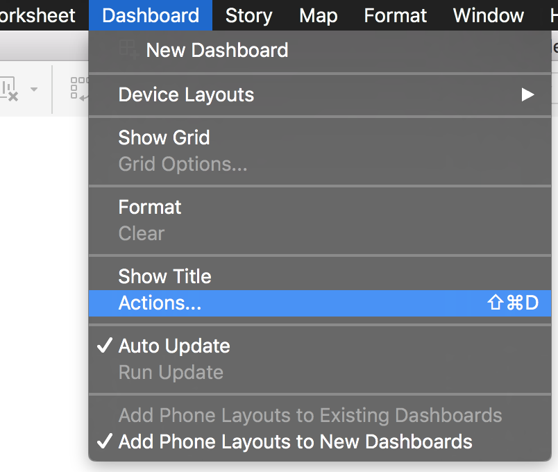 Navigate to the Dashboard menu to find the add Action option.