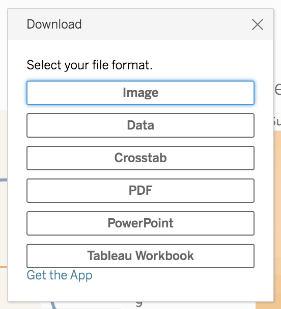When you click on the download icon, a dialogue window with the file format options to export will show up.