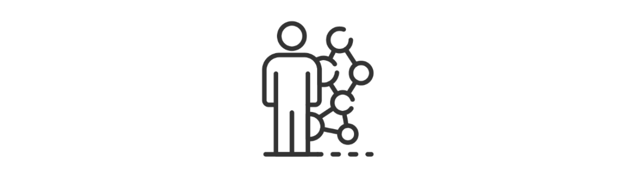 Icône illustrant les métiers stratégiques en ressources humaines, avec une personne devant un ensemble de points liés les uns aux autres.