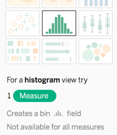 Icon for histogram chart in Show Me menu.